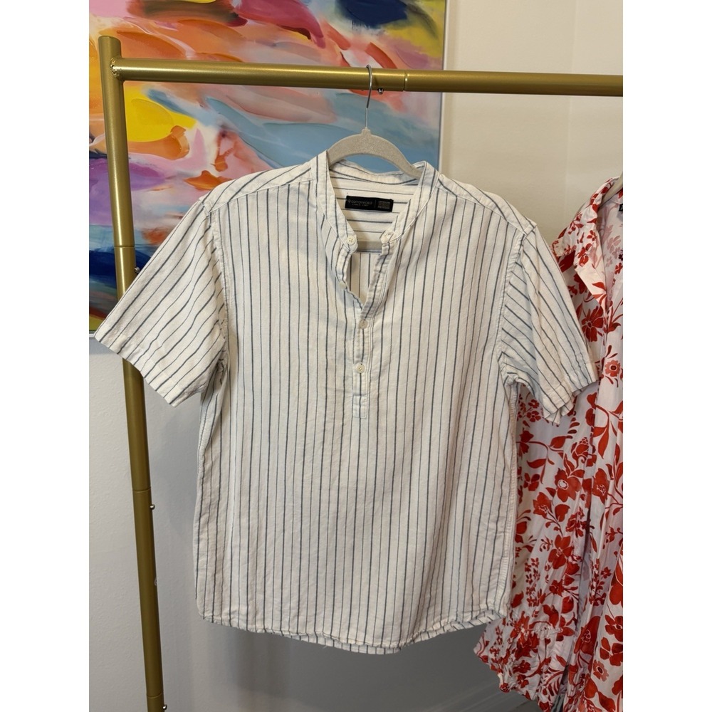Cotton World Women's Cream Striped Half Button Shirt Size M